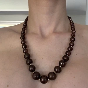 Vintage Brown Lucite Bead Necklace – 59 cm, Gold Spacers, 31 g - Bild 1 von 4