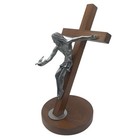 Gift of the Spirit 11" Standing Crucifix Pewter Jesus Dove Walnut Cross Faith