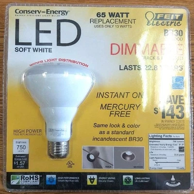New FEIT Electric 65W Replacement LED BR30 Light Bulb - Image 1 of 3