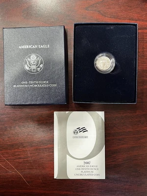 2007 W American Platinum Eagle 1/10 oz $10 BU Uncirculated OGP/BOX - Image 1 of 4