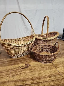 3 Beautiful Woven Baskets W Handles - Picture 1 of 15