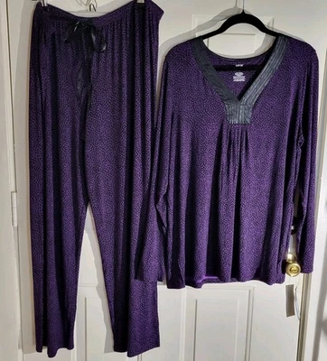 Apt. Juego de pijama 9 íntimos de 2 piezas talla 1X púrpura negro leopardo LS rayón nuevo con etiquetas [654] Foto 1 de 4
