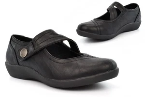 Womens Wide Fit Shoes Wide Shoes Ladies Touch Fasten EE Shoes 2E Double E Black - Picture 1 of 5