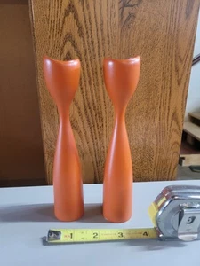 Portacandele Danimarca metà secolo MCM legno arancione alto 7 pollici teak filato - Foto 1 di 6