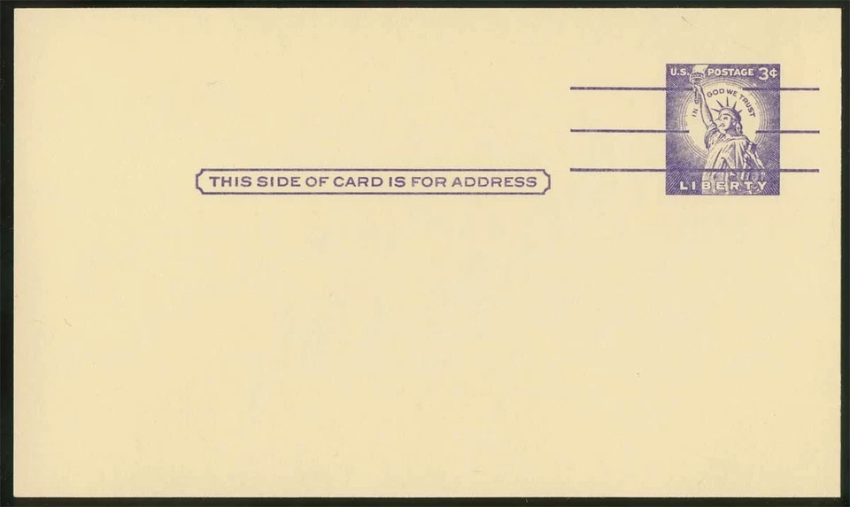 US Sc UX46d Violet 3¢ Liberty Postcard Precancelled w/ 3 Purple Lines Scarce - Image 1 of 1