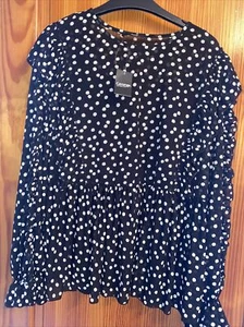 Schwarze Bluse Tupfen Rüschen Shirt Größe 16 Langarm Neu Etikett - Bild 1 von 11