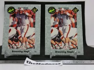 Dos (2) tarjetas de fútbol americano de novato Browning Nagle de 1991 selecciones clásicas del draft #31 - Imagen 1 de 1