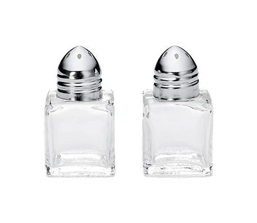 TABLECRAFT Salt & Pepper Mini Shakers 5oz 14ml Mini Cube Chrome Plated Tops Set of 2