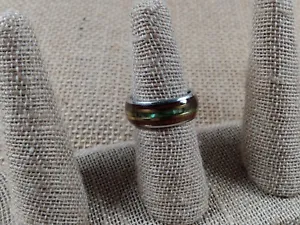 Tungsten - Wood + Abalone Shell - Golden Ring - Size 8 - Picture 1 of 3