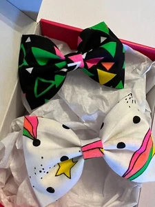 Set of 2 Hair Bows Girls Accessories Clips Fabric Toddlers Neon 90’s Pink White - Picture 1 of 3