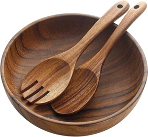 Wooden Salad Bowls, Large Acacia Wood Salad Serving Bowl with Serving Tongs, 9.3 - Picture 1 of 9