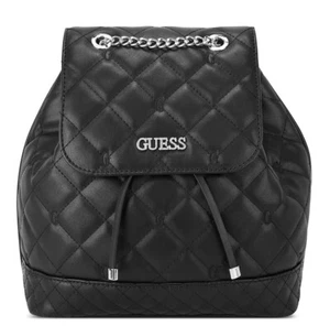 NEW GUESS Women's Quilted Logo Embroidered Medium Backpack Handbag Bag - Black - Picture 1 of 5