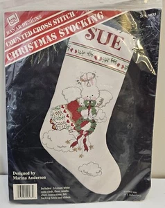 Vtg Christmas Stocking Cross Stitch Kit Bunny Angel #XCS-50533 Banar Designs New - Picture 1 of 5