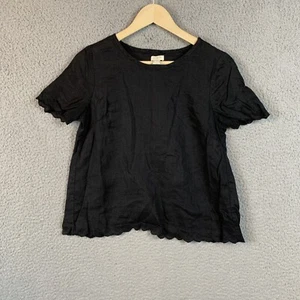 J Crew Top Women Petite 4 Linen Eyelet Lace Black Cross Back Blouse - Picture 1 of 9