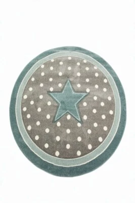 Kinderteppich Spielteppich Babyteppich Mädchen runder Teppich mit Stern türkis g - Bild 1 von 4