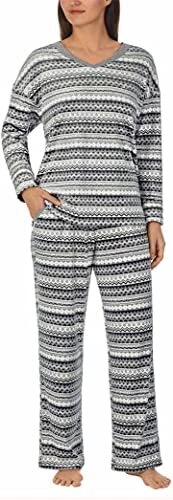 NAUTICA 2P SILKY FLEECE PAJAMA SET WOMENS XXL GRAY sleepwear striped