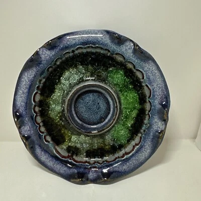 Suporte de vela DTE grés cerâmica chá luz cinzeiro bugiganga prato azul verde - Imagem 1 de 4