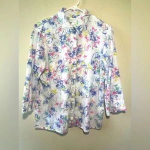 Alfred Dunner Multicolor Floral Blouse Women M Button Up Generous Fit Heart - Picture 1 of 12