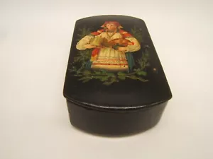 ANTIQUE HAND PAINTED LACQUER SNUFF BOX VERY PRETTY 19TH CENTURY - Picture 1 of 6
