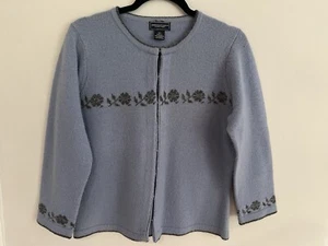 Vintage American Eagle Women’s Large Blue Grey Floral Lambswool Cardigan READ - Picture 1 of 13