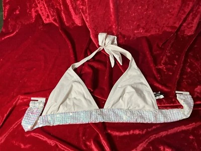 Top de bikini vintage DKNY para mujer blanco con lentejuelas iridiscentes raro desfiladero top de natación Y2K Foto 1 de 4