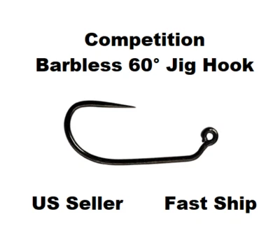 60° Jig Competition Barbless Hooks #12 #14 #16 Euro Nymph Fly Tying Black Nickel - Image 1 of 4