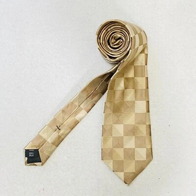 Corbata Michael Kors Para Hombre Cuello Cuadros 100% Seda Larga 59 x 3.5 Cuadros Beige Foto 1 de 4