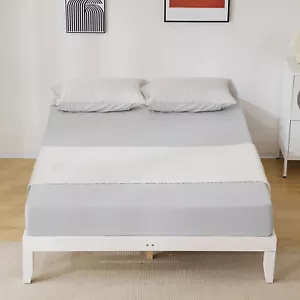 White Full Size Bed Frame Bedroom Platform Bed Frame w/Solid Wood Slat Support - Picture 1 of 10