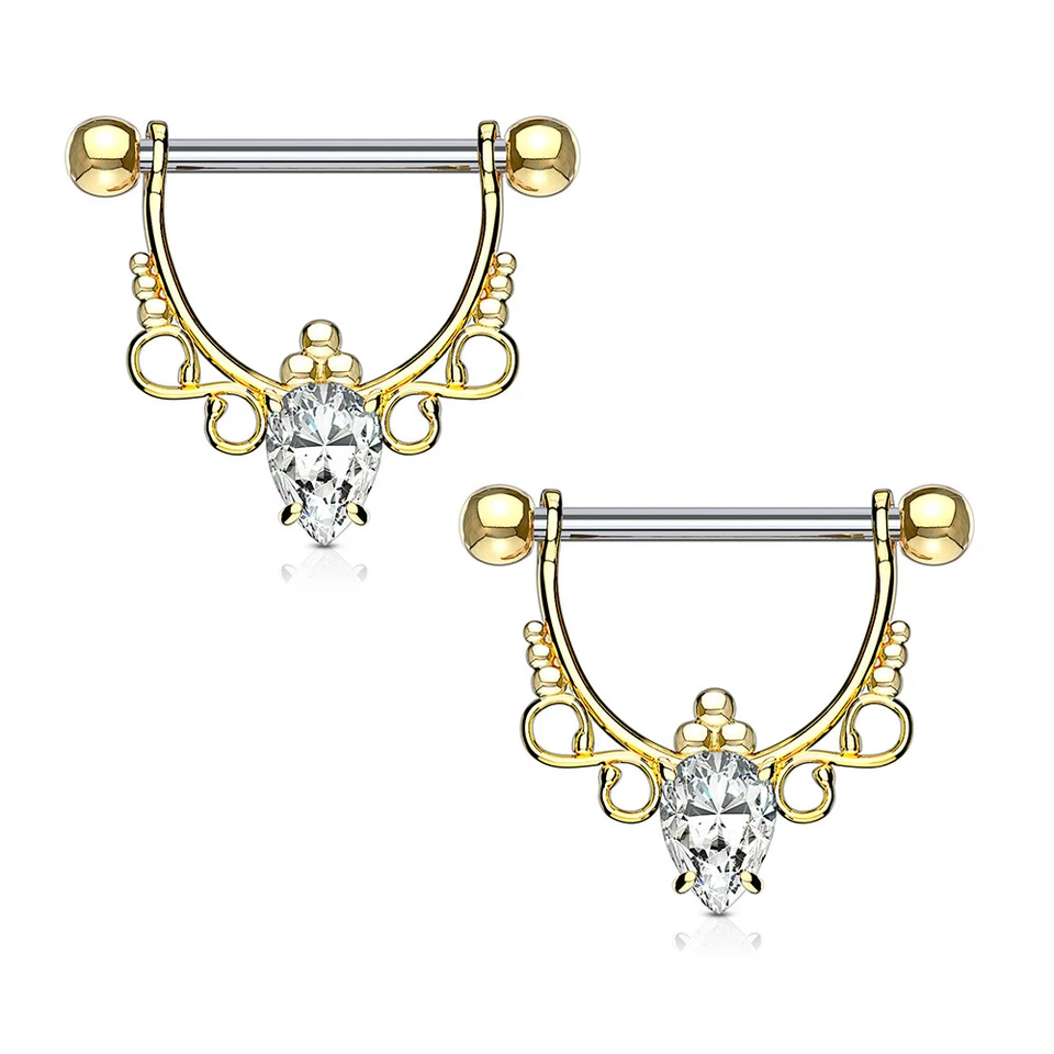 Nipple bar rings shield barbell CZ Center with Infinite Filigree Dangle drop - Image 1 of 1