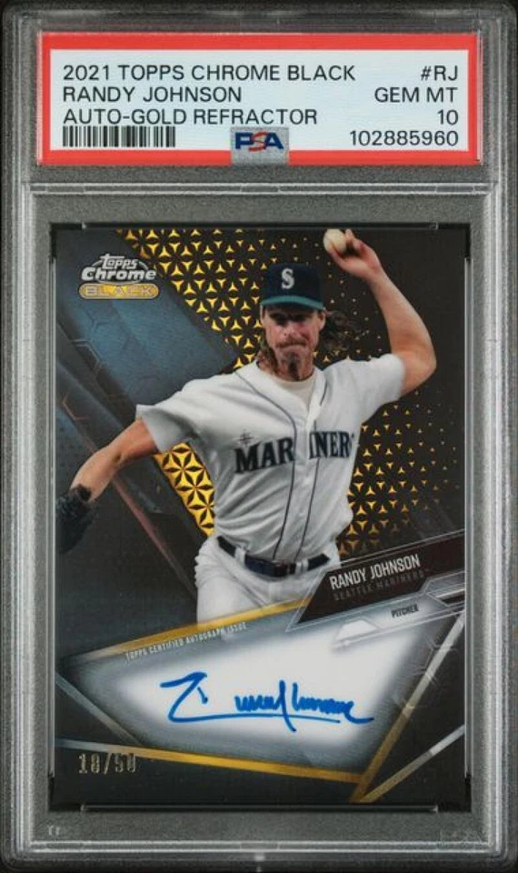 2021 Topps Chrome Black Gold Randy Johnson PSA 10 GEM MINT Auto 18/50 Mariners - Image 1 of 2