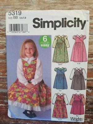 Simplicity Pattern 5319 Child's Girls Long Short Jumper Blouse Petticoat Szs 5-8 - Image 1 of 2
