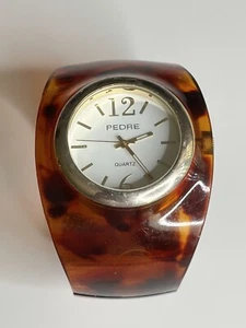 Vintage Pedre Quartz Faux Tortoise Lucite Hinged Wide Cuff Bracelet Watch - Picture 1 of 10