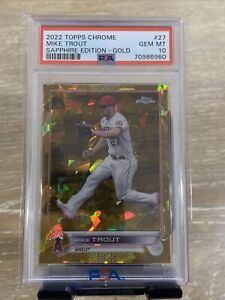 Mike Trout Gold Refractor #27/50 PSA 10 2022 Topps Chrome Sapphire JERSEY NUMBER