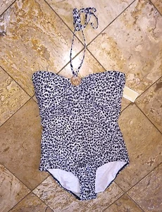 Michael Kors Logo Navy Leopard One-Piece Swimsuit Women's 6 Nwt - Picture 1 of 3