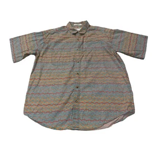 Orvis Short Sleeve Button Shirt Zigzag Pattern Green Red Orange Men Size Large - Picture 1 of 6