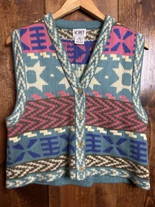 Vintage Koret Weste Damen MED 90s Azteken Pullover mehrfarbig süß Southwestern Boho - Bild 1 von 5