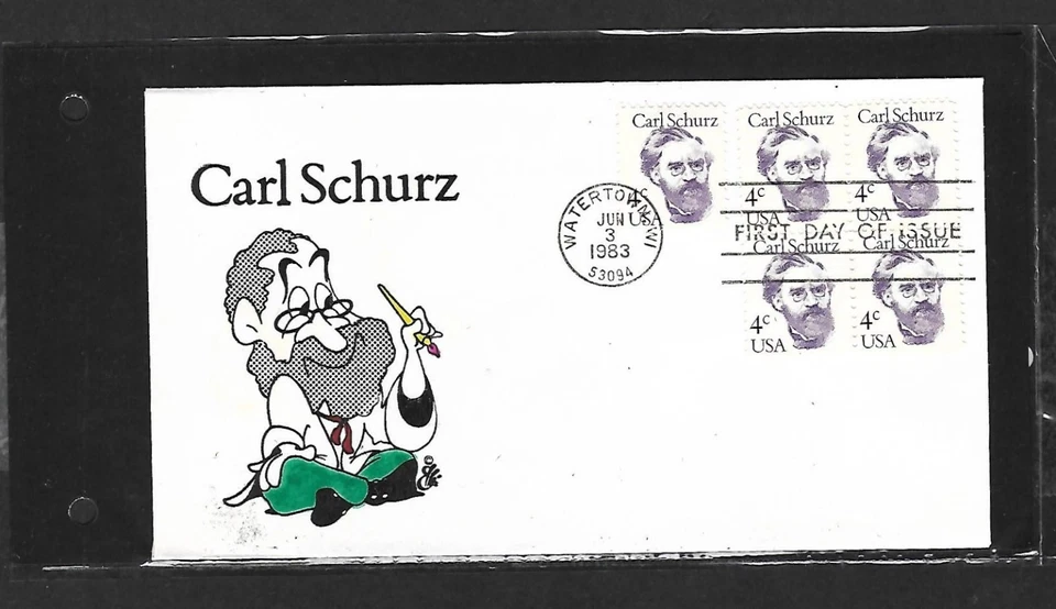 USA 1983 HAND PAINTED CARL SHURZ RICHARD ELLIS ANIMATED FIRST DAY COVER + CACHET - Image 1 of 1
