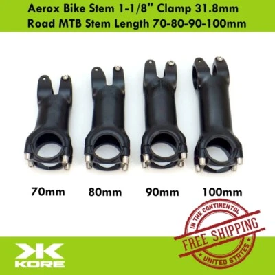 Kore Aerox Bike Stem 1-1/8" Clamp 31.8mm Road MTB Stem Length 70-80-90-100mm - Image 1 of 4