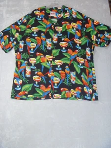 Macayo's Mens Short Sleeve Shirt Size 2XL Black Hawaiian Parrots Drinks Mexican - Picture 1 of 10