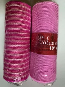 Poly Mesh Set of 2 One Pink One Pink & Fuchsia Stripe 10" x 10 yards - Picture 1 of 5