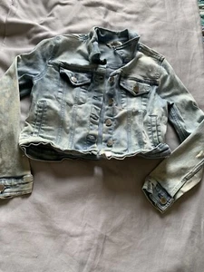 Calvin Klein Girls Jean Jacket Blue Dark Wash Lightweight Button Up Size 8/10 - Picture 1 of 4