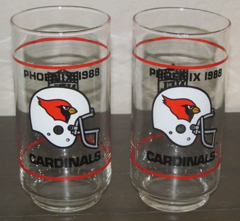 NFL Football Arizona Phoenix Cardinals 1988 Mobil Gas Drinking Glasses Lot of 2 Cover