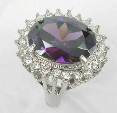 Moda Anillo Flor Cristal Chapado en Oro Blanco Circonita Cúbica Púrpura Tamaño:6.7.8.9 Foto 1 de 3