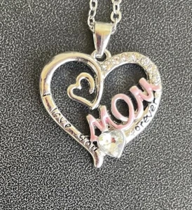 Mom Silver Heart Pendant Necklace I Love You Forever Mother's Day Gift - Picture 1 of 5