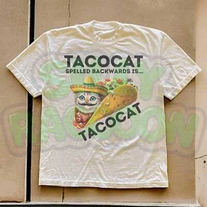 Taco Cat Unisex T-Shirt Funny Sombrero Graphic Tee Cute Palindrome Cat Meme Gift - Picture 1 of 10