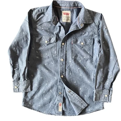 Levi's Shirt Boys Small 8-10 Yrs Blue Denim Western Snap Button Long Sleeve - Image 1 of 4