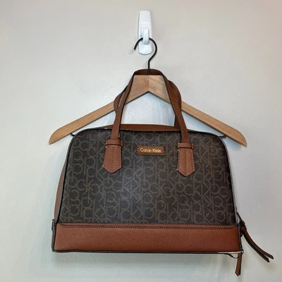 Calvin Klein Women's Signature Logo Dome Satchel Bag Purse Brown - Image 1 of 4