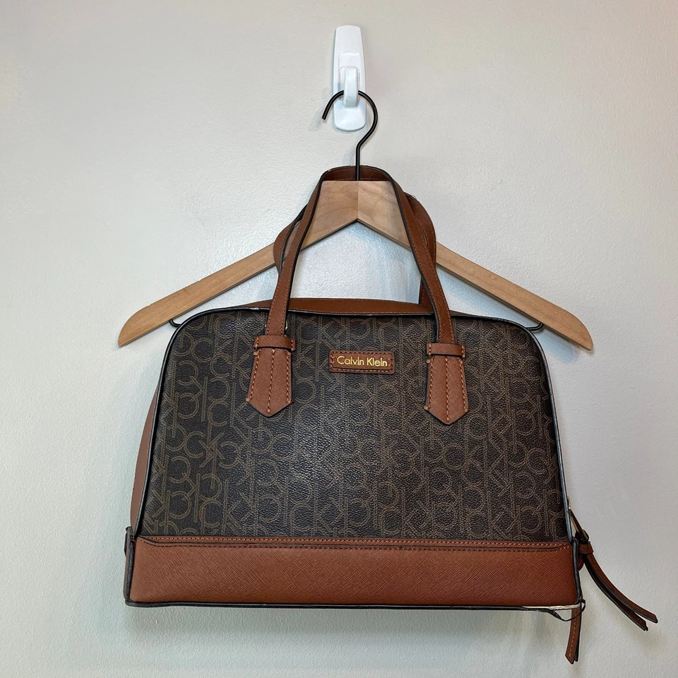 Calvin Klein Women's Signature Logo Dome Satchel Bag Purse Brown - Image 1 of 4