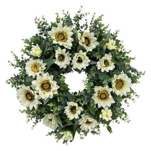 20 Inch Sunflower Wreath for Front Door, Artificial Spring Wreath with White - Picture 1 of 7