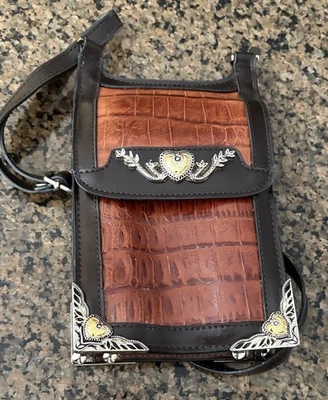 Bolso de mano de cuero Marc Chantal MC imitación cocodrilo plata detalles en relieve vintage Foto 1 de 4